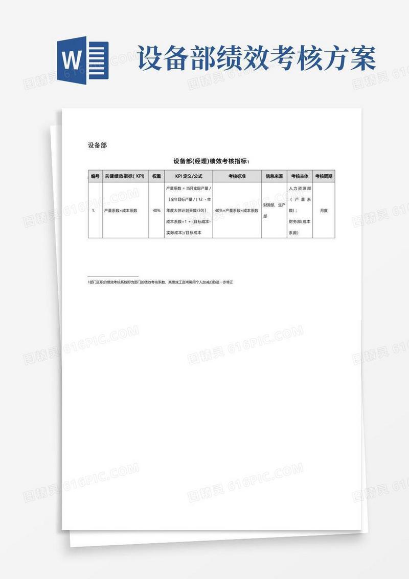 (完整版)设备部绩效考核指标