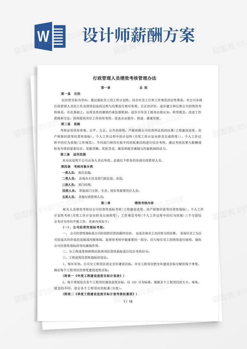 行政管理人员绩效考核方案