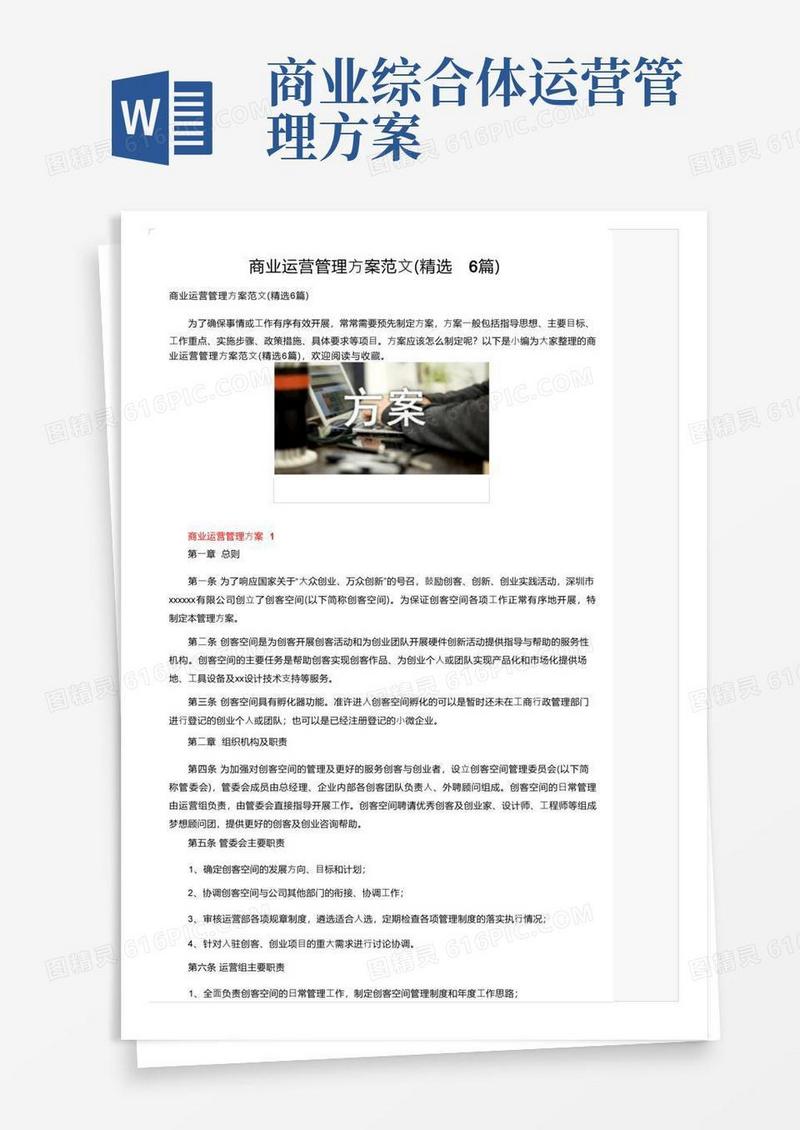 商业运营管理方案范文（精选6篇）
