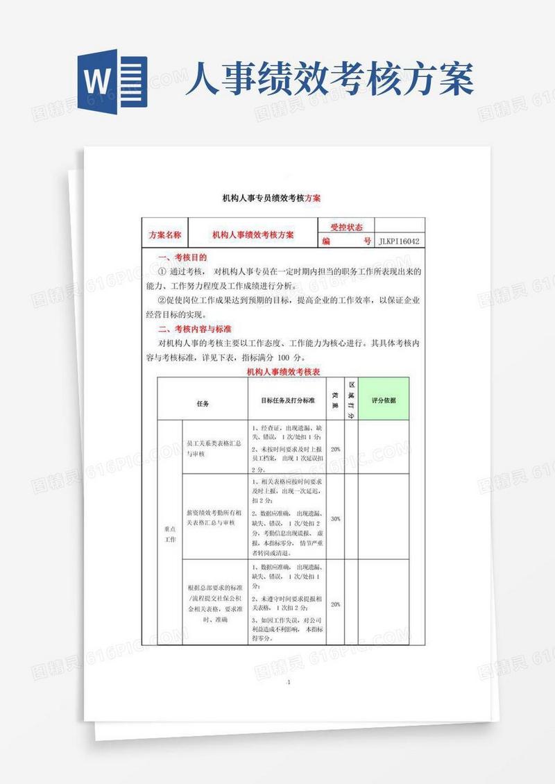 人事绩效考核方案建议