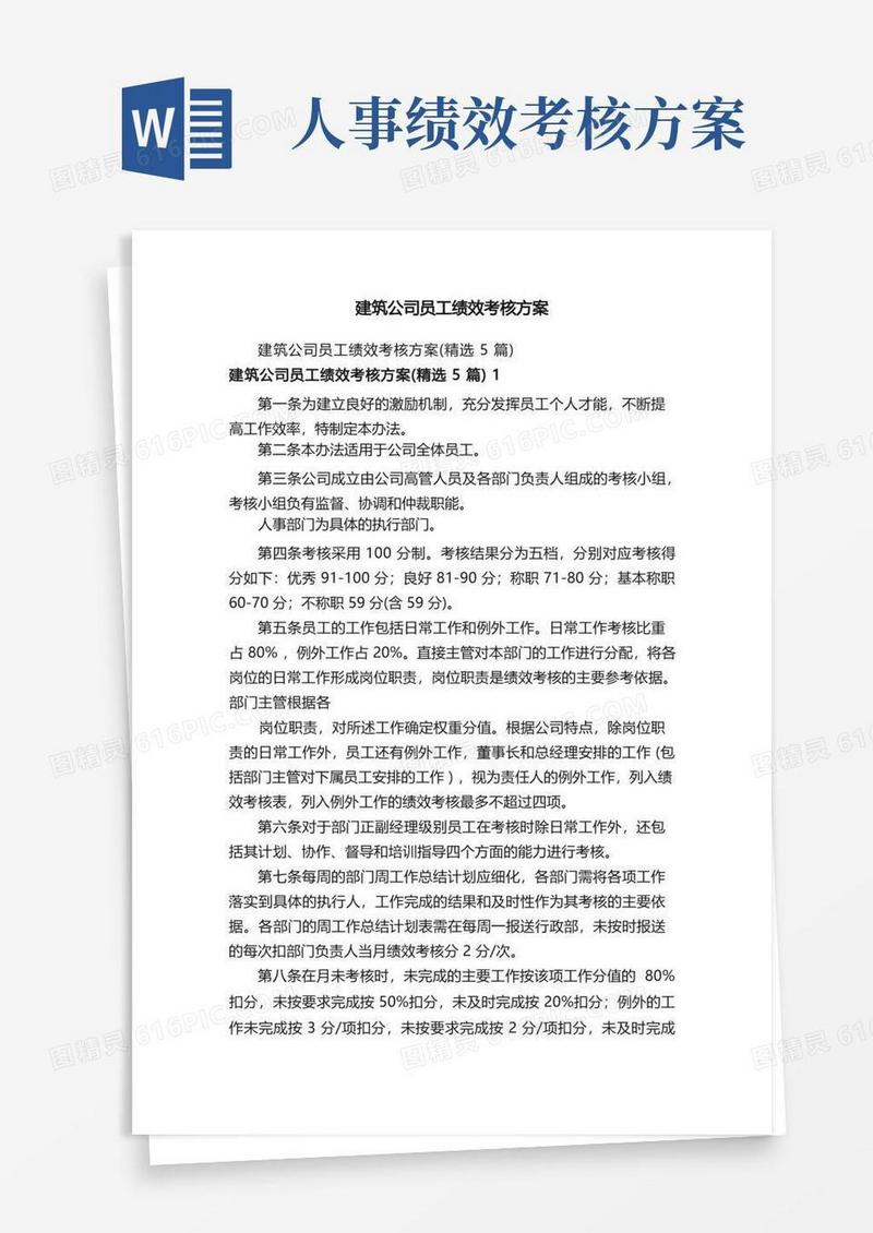 建筑公司员工绩效考核方案