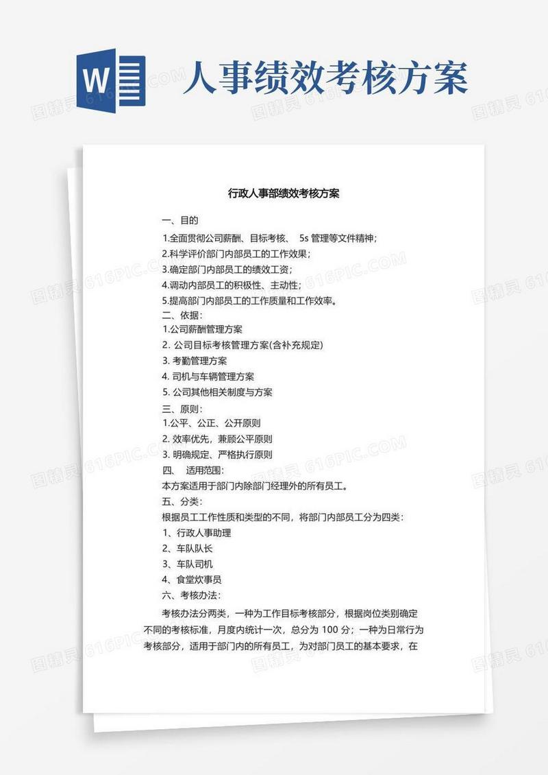 行政人事部绩效考核方案