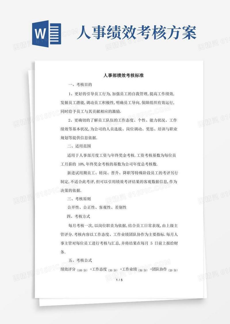 人事部绩效考核标准(新)