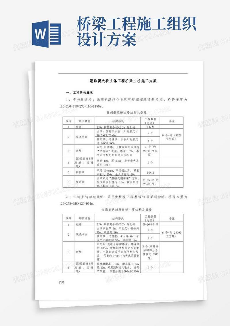 港珠澳大桥主体工程桥梁主桥工程施工组织设计方案