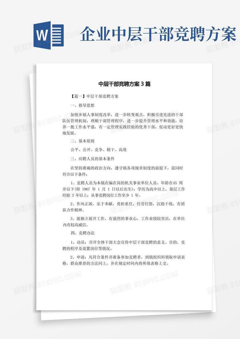 中层干部竞聘方案3篇