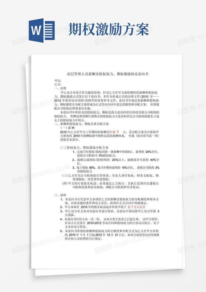 期权激励协议