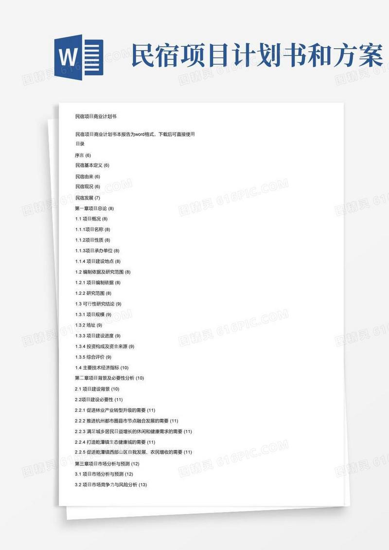 民宿项目商业计划书