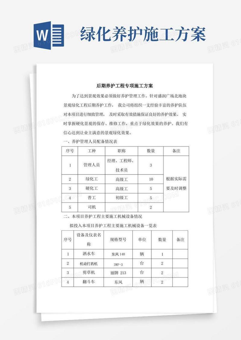 园林绿化后期养护工程施工方案