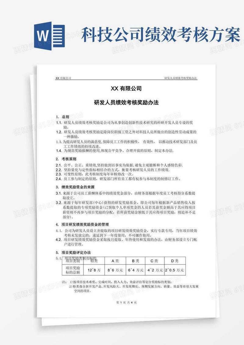 研发人员绩效考核奖励办法