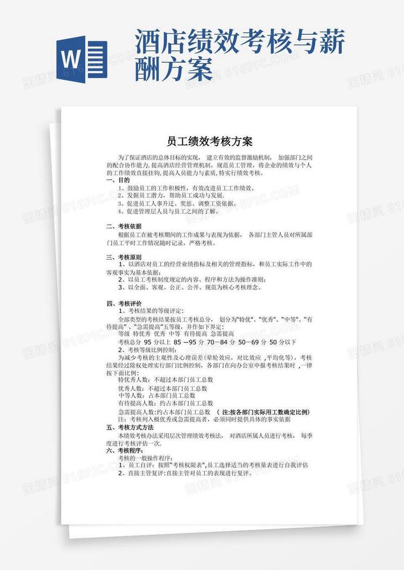酒店管理绩效考核方案