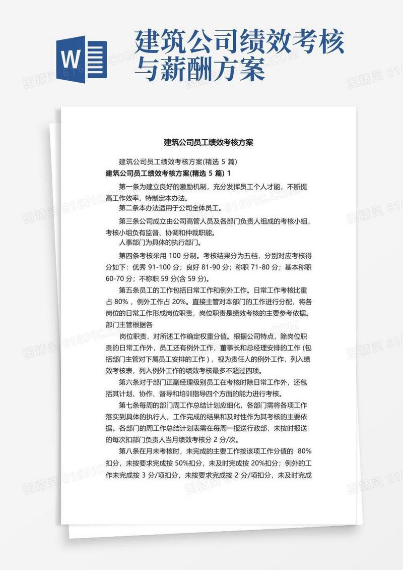 建筑公司员工绩效考核方案