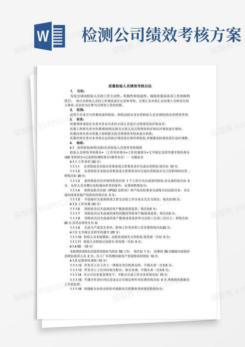 质量检验人员绩效考核办法