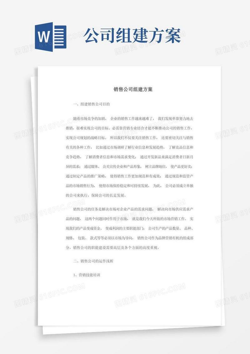 销售集团公司组建方案计划