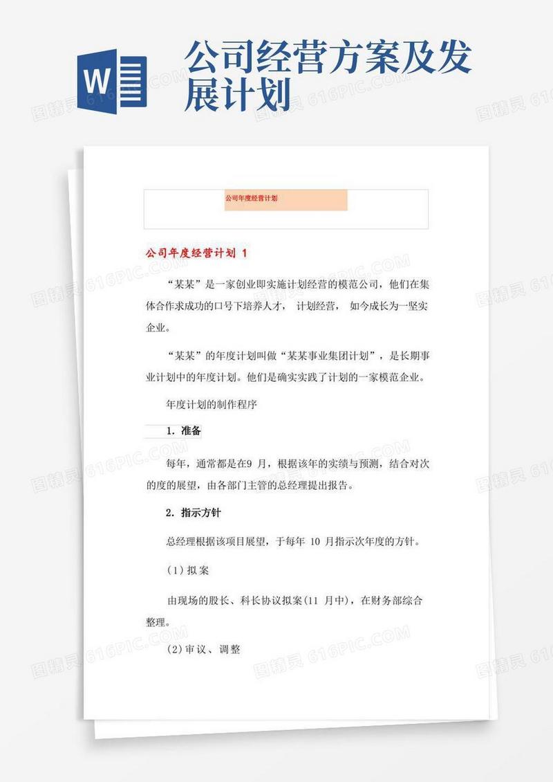 公司年度经营计划
