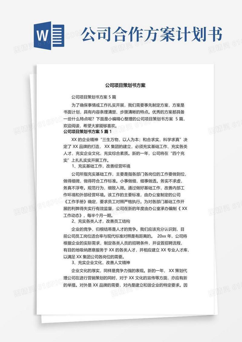 公司项目策划书方案5篇