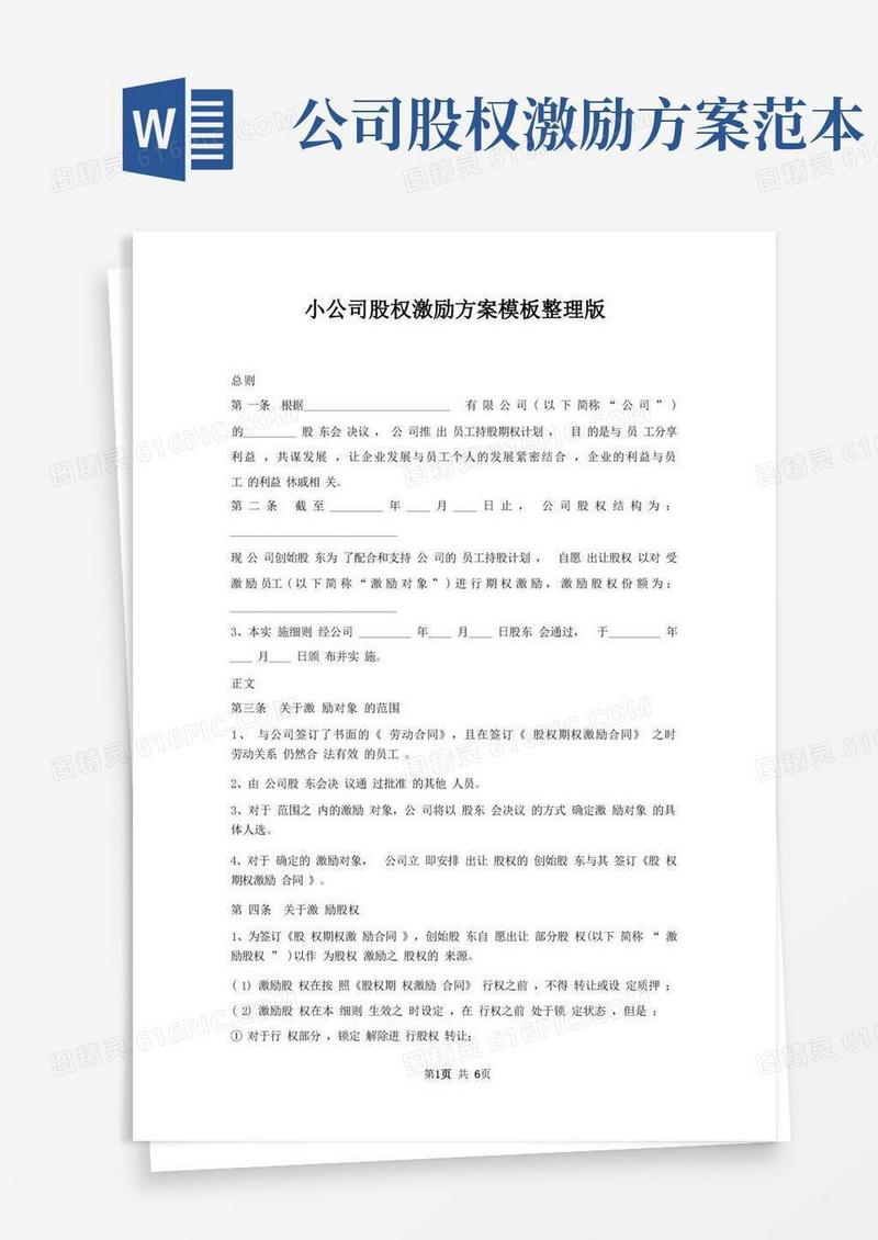 小公司股权激励方案模板整理版