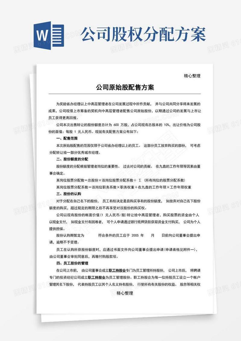 集团公司股份分配方案计划