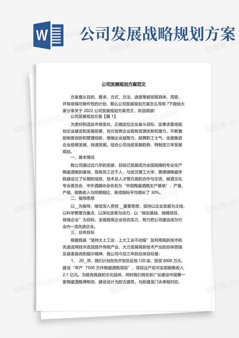 公司发展规划方案范文