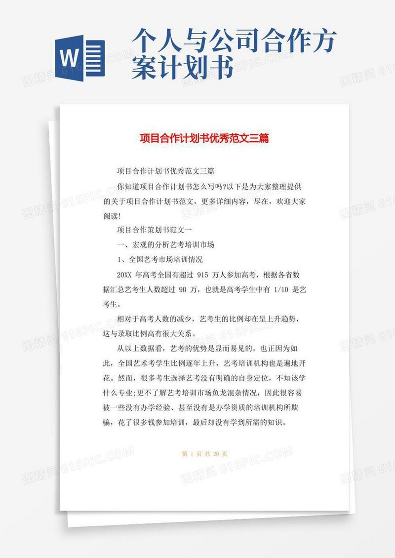项目合作计划书优秀范文三篇