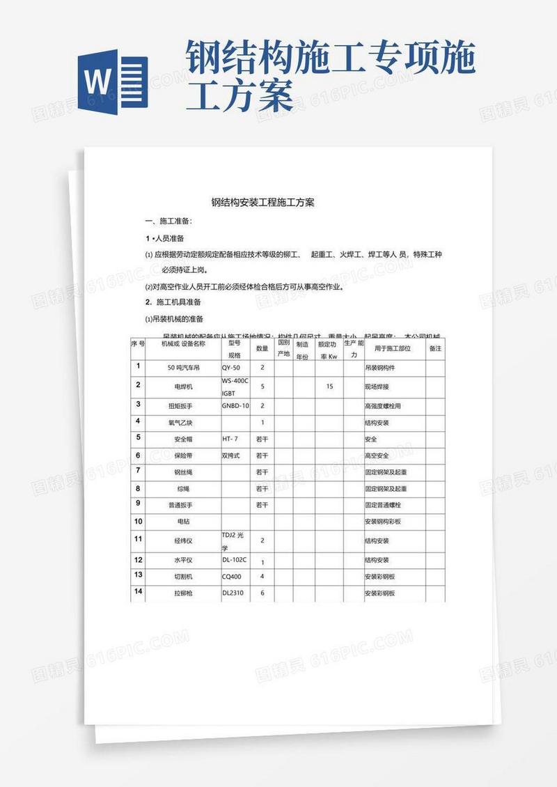 钢结构安装工程施工及方案