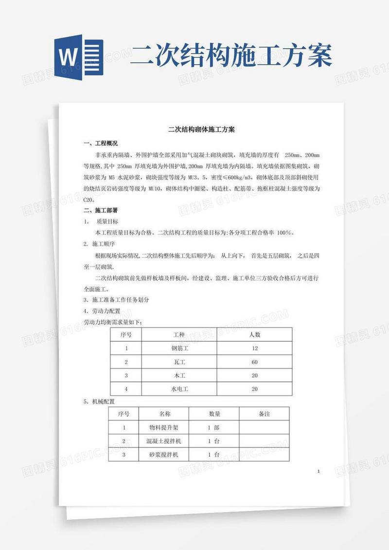二次结构砌体施工方案