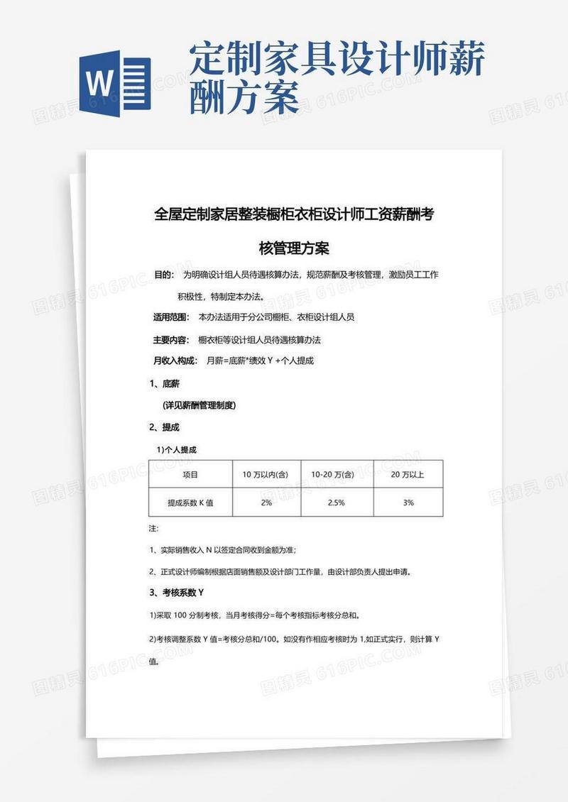定制品设计师工资薪酬考核管理方案