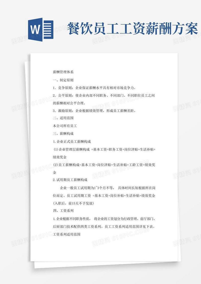 餐饮公司薪酬管理体系模版