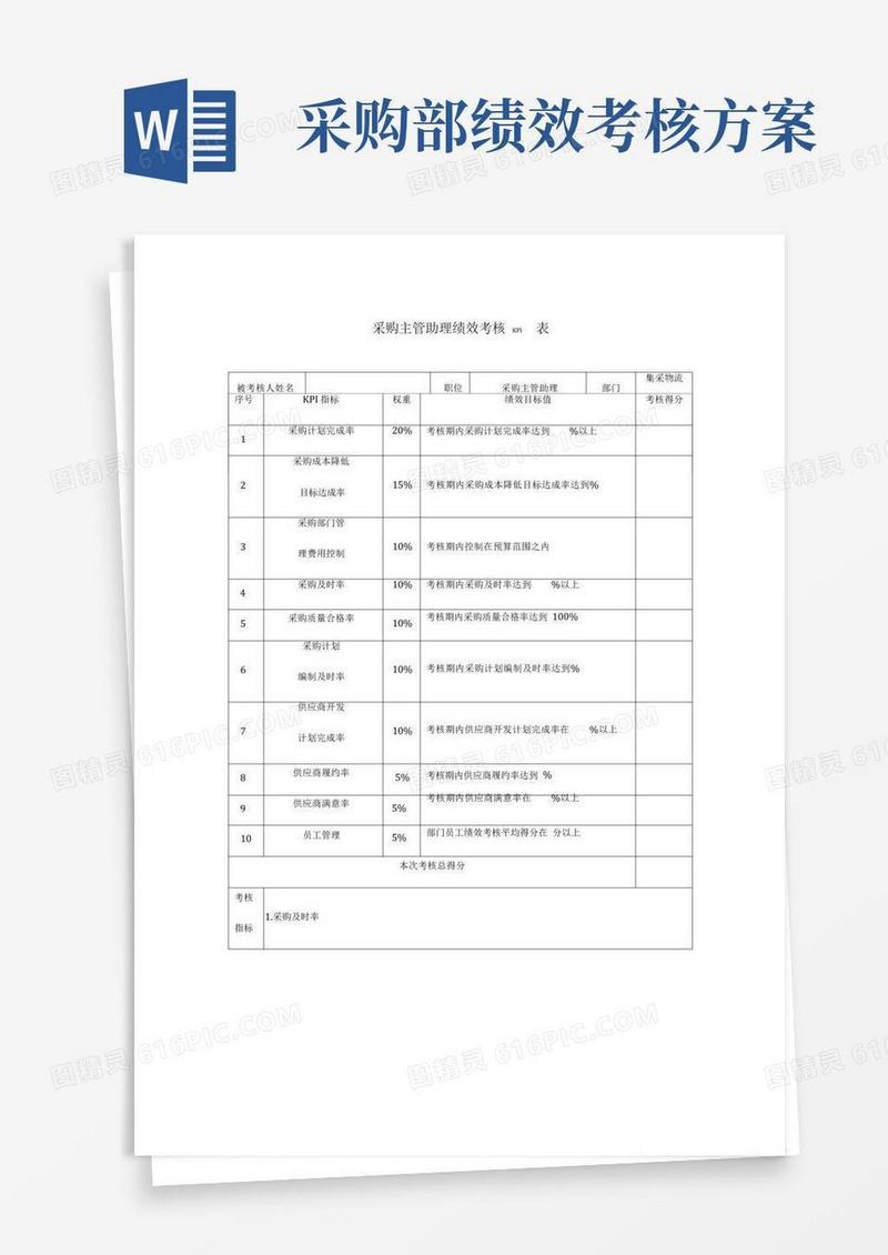 采购部绩效考核KPI表