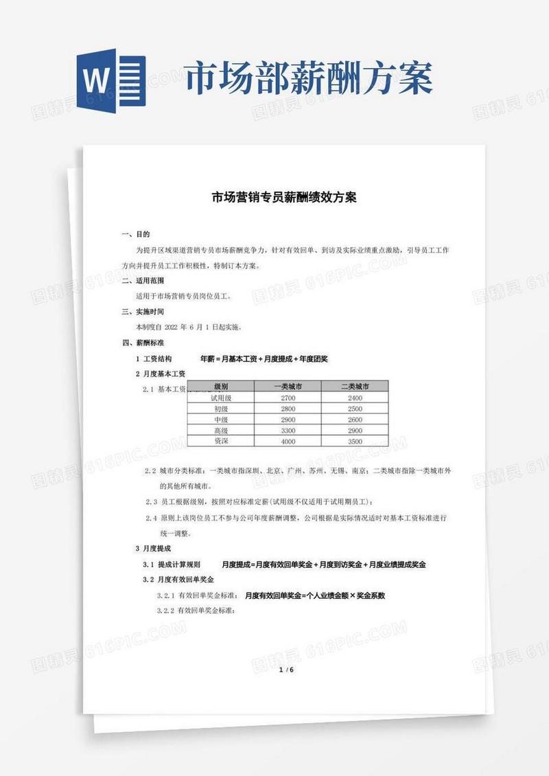 市场营销专员薪酬绩效方案