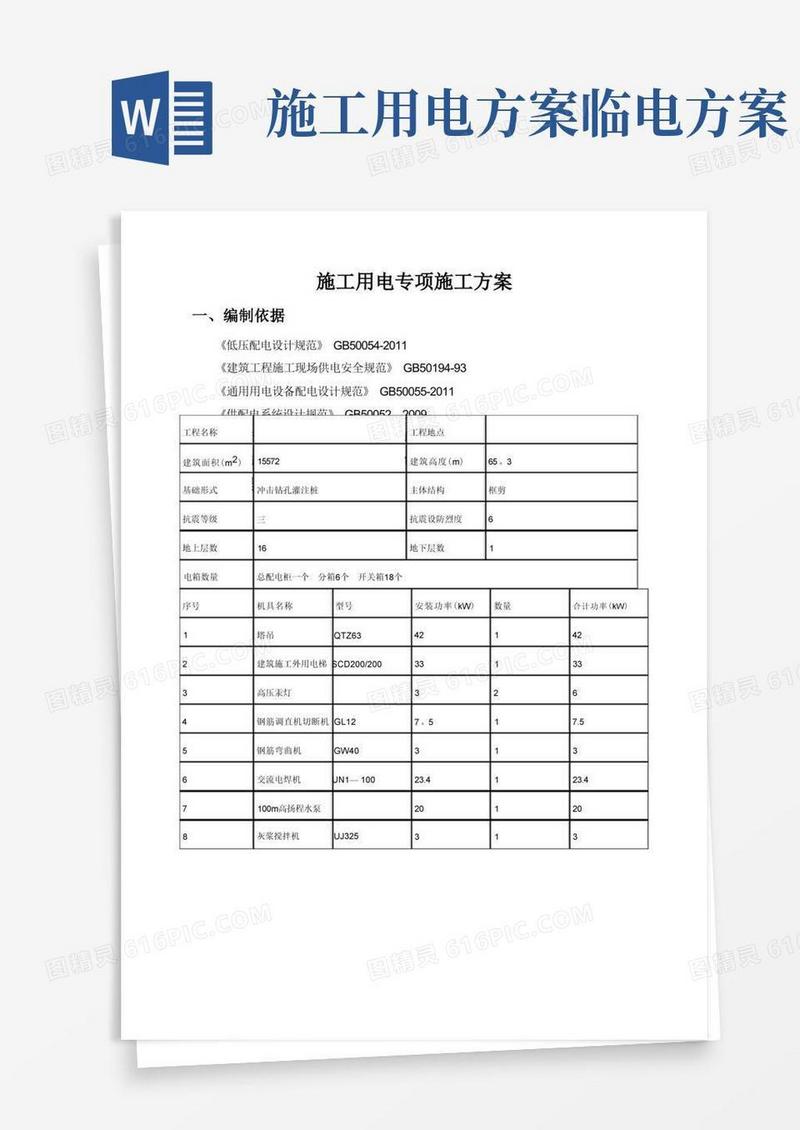 施工用电专项施工方案