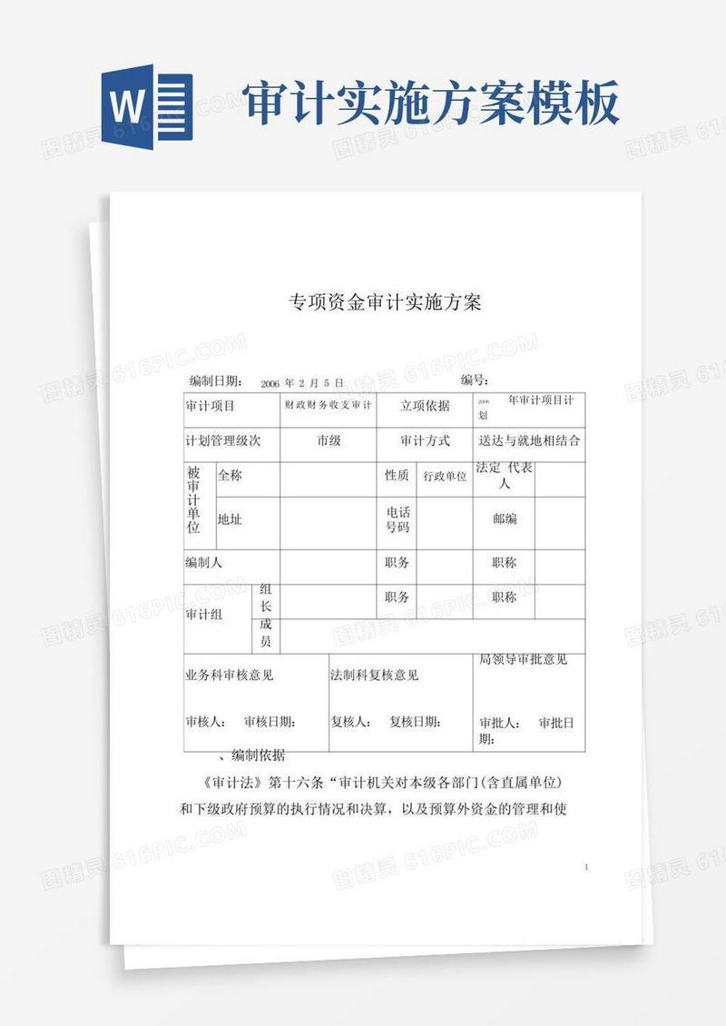 专项资金审计实施方案