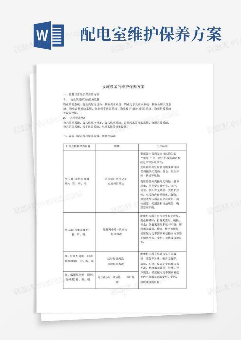 设施设备的维护保养方案