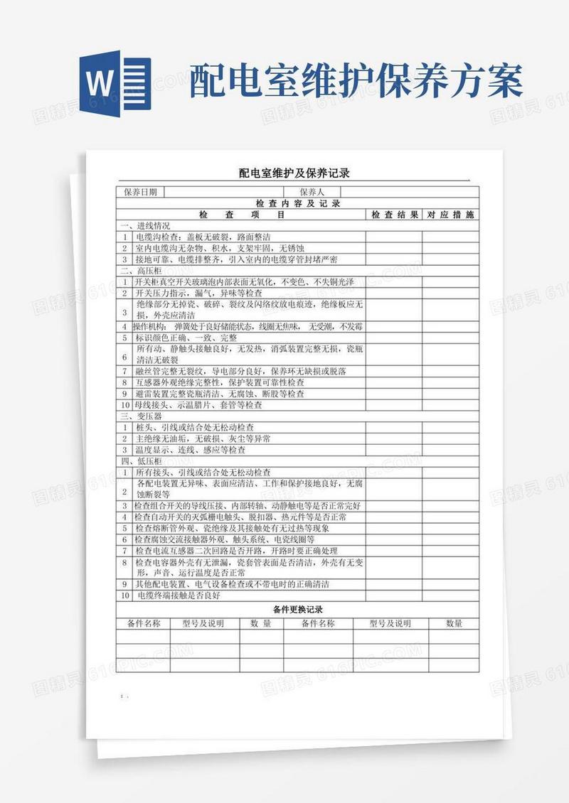 配电室定期维护及保养记录