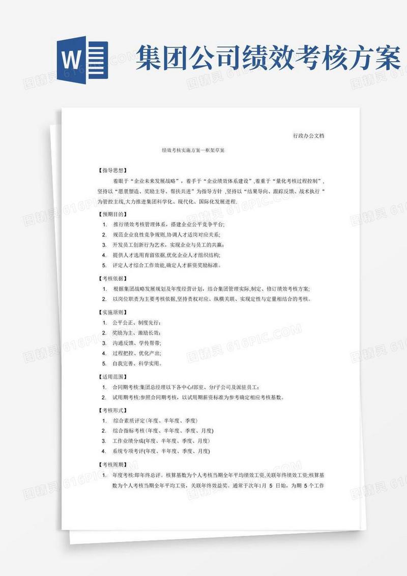 绩效考核实施方案-集团公司