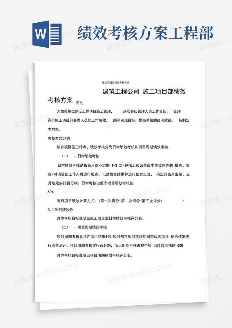 建筑工程公司施工项目部绩效考核方案