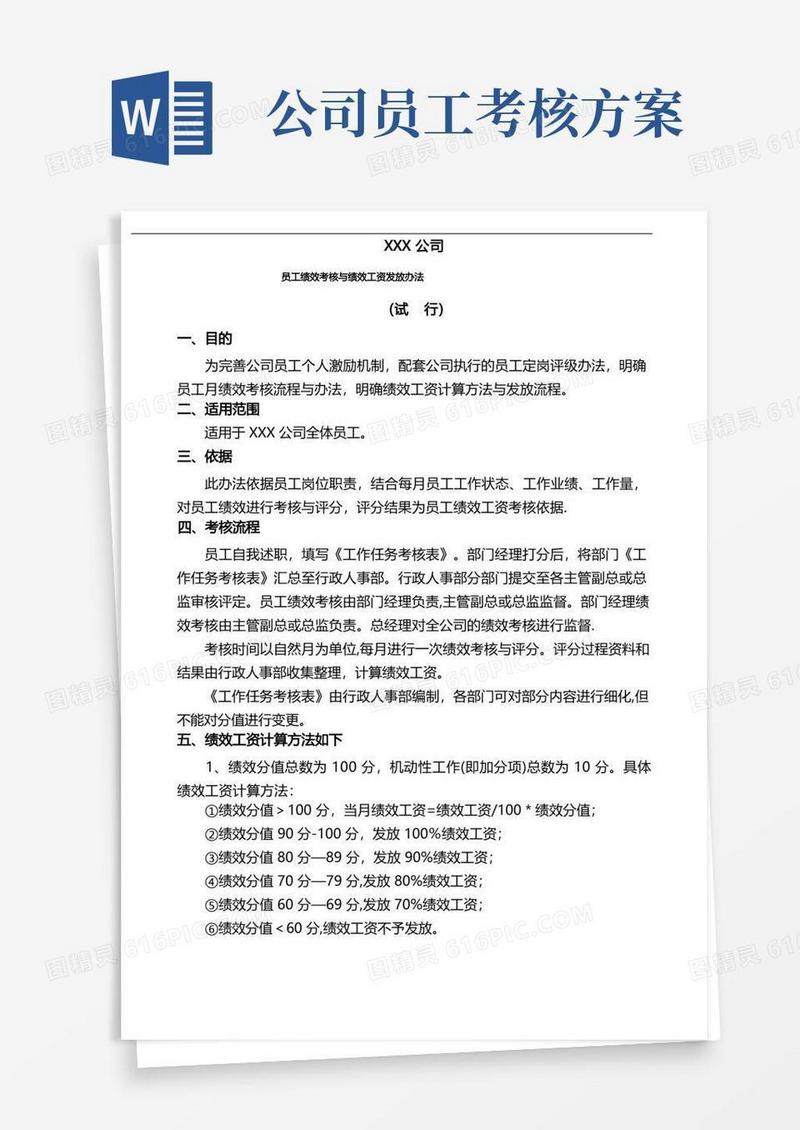 公司员工绩效考核办法