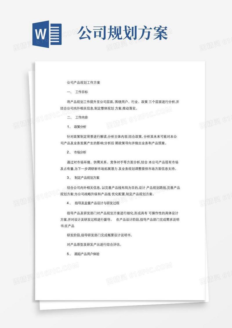 公司产品规划工作方案.