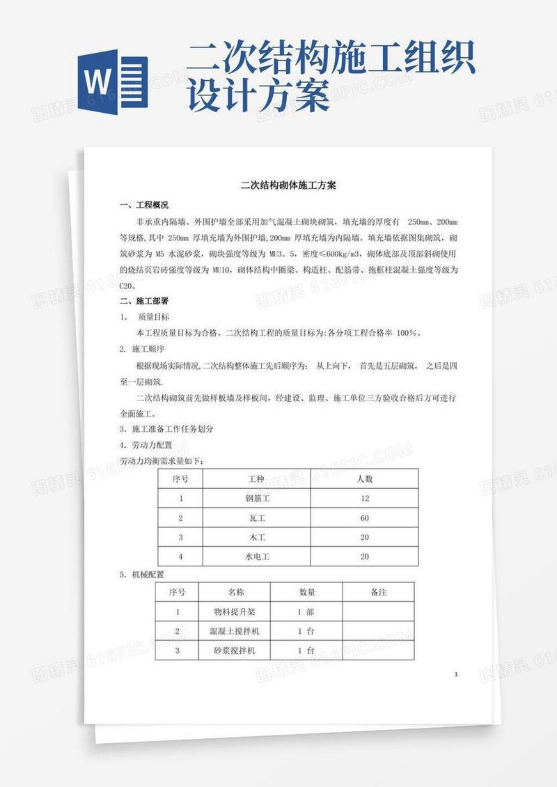 二次结构砌体施工方案