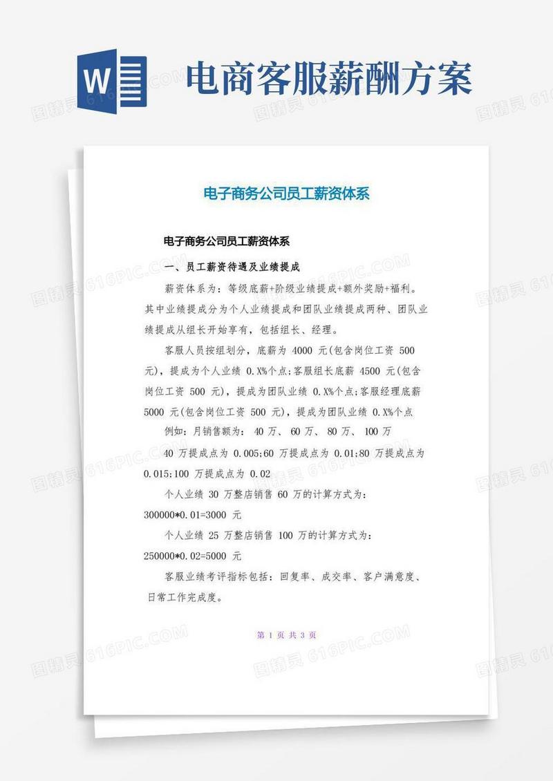 电子商务公司员工薪资体系
