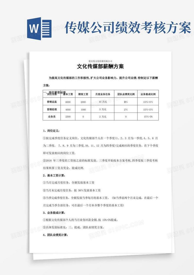 文化传媒部薪酬考核方案