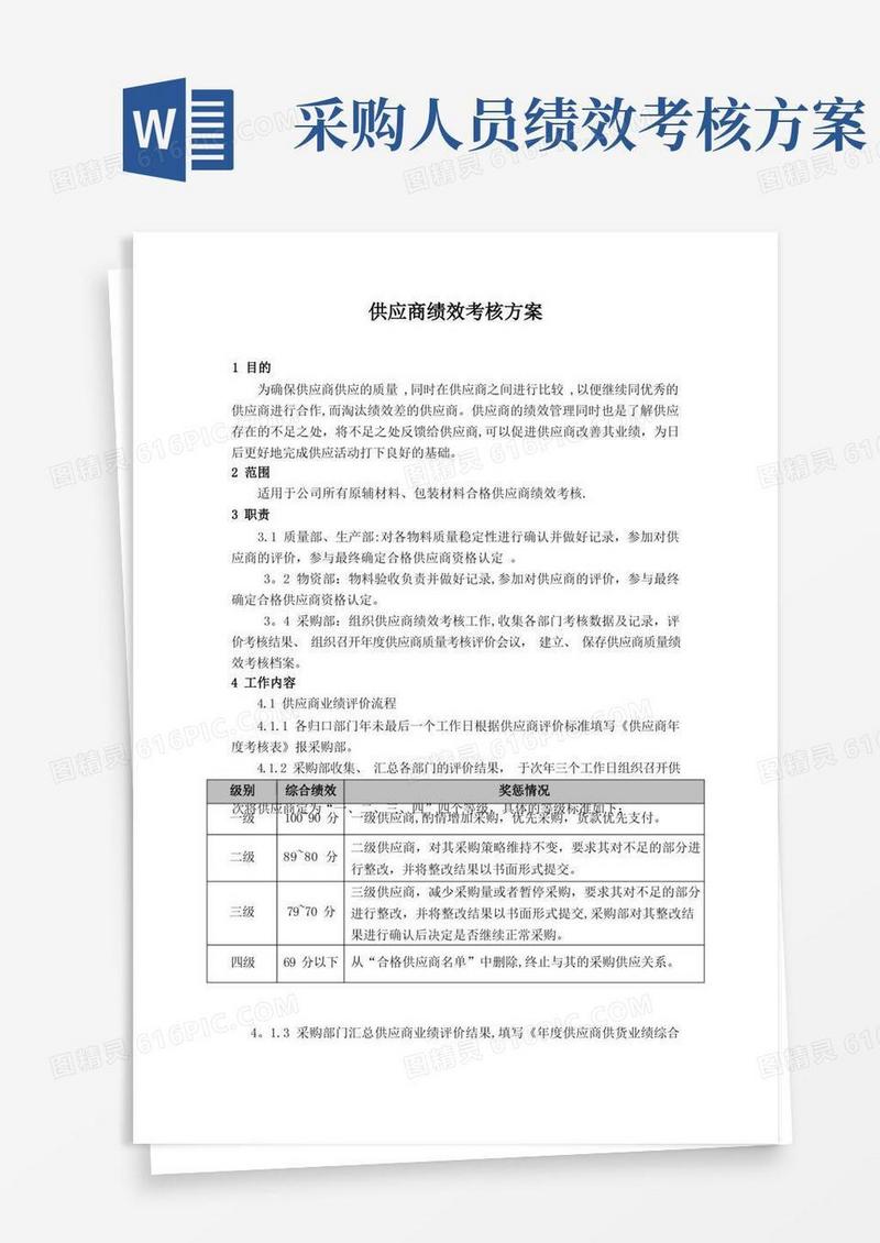 供应商绩效考核方案