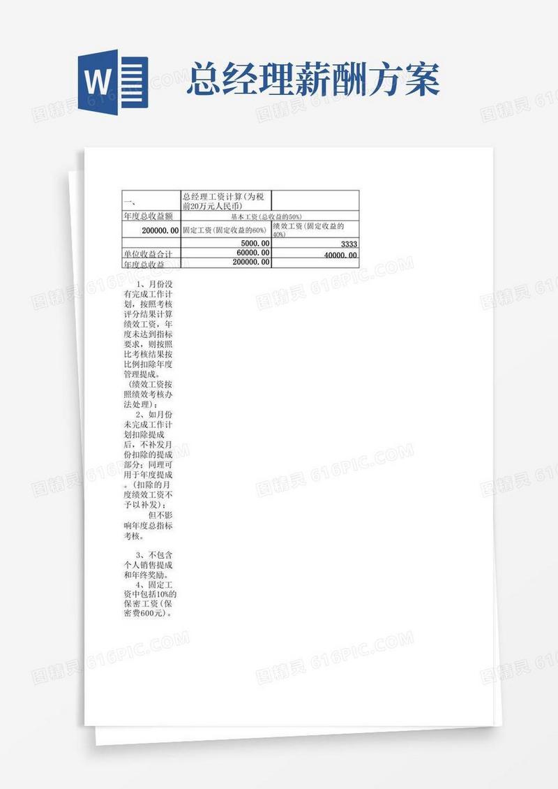 高管(总经理)薪酬计算方法