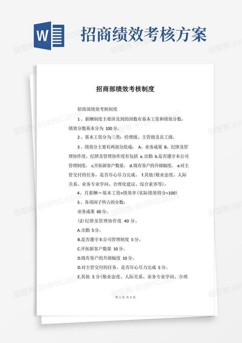 招商部绩效考核制度
