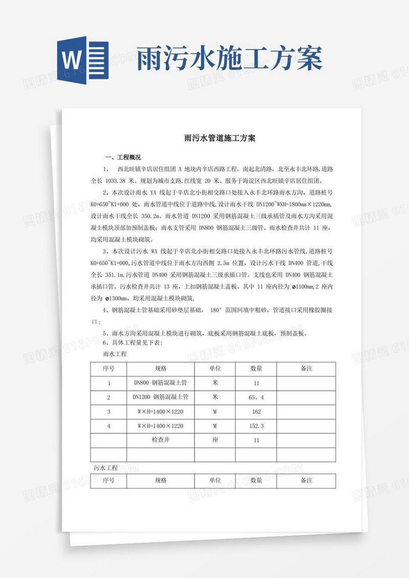 雨水污水管道施工方案工艺