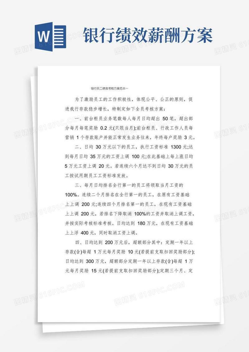 银行员工绩效考核方案范本一