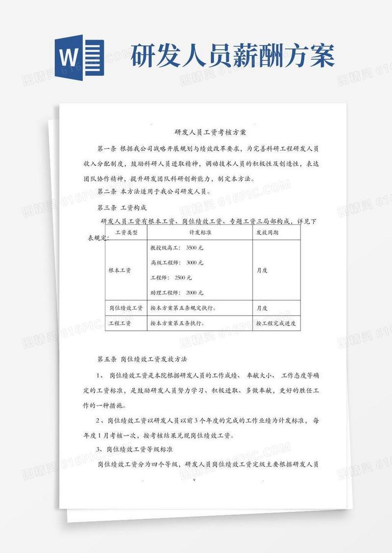 研发人员薪酬发放办法