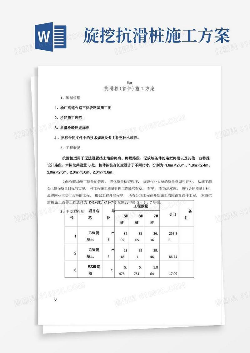 (首件)抗滑桩施工方案