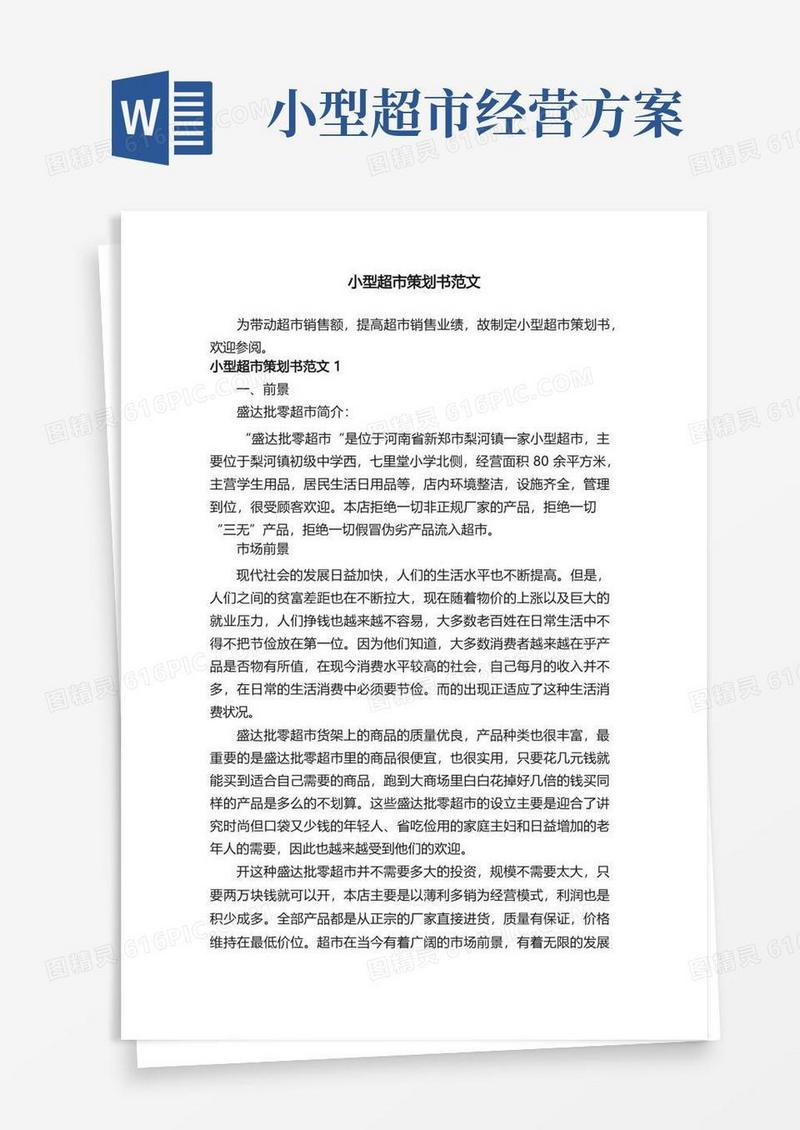 小型超市策划书范文