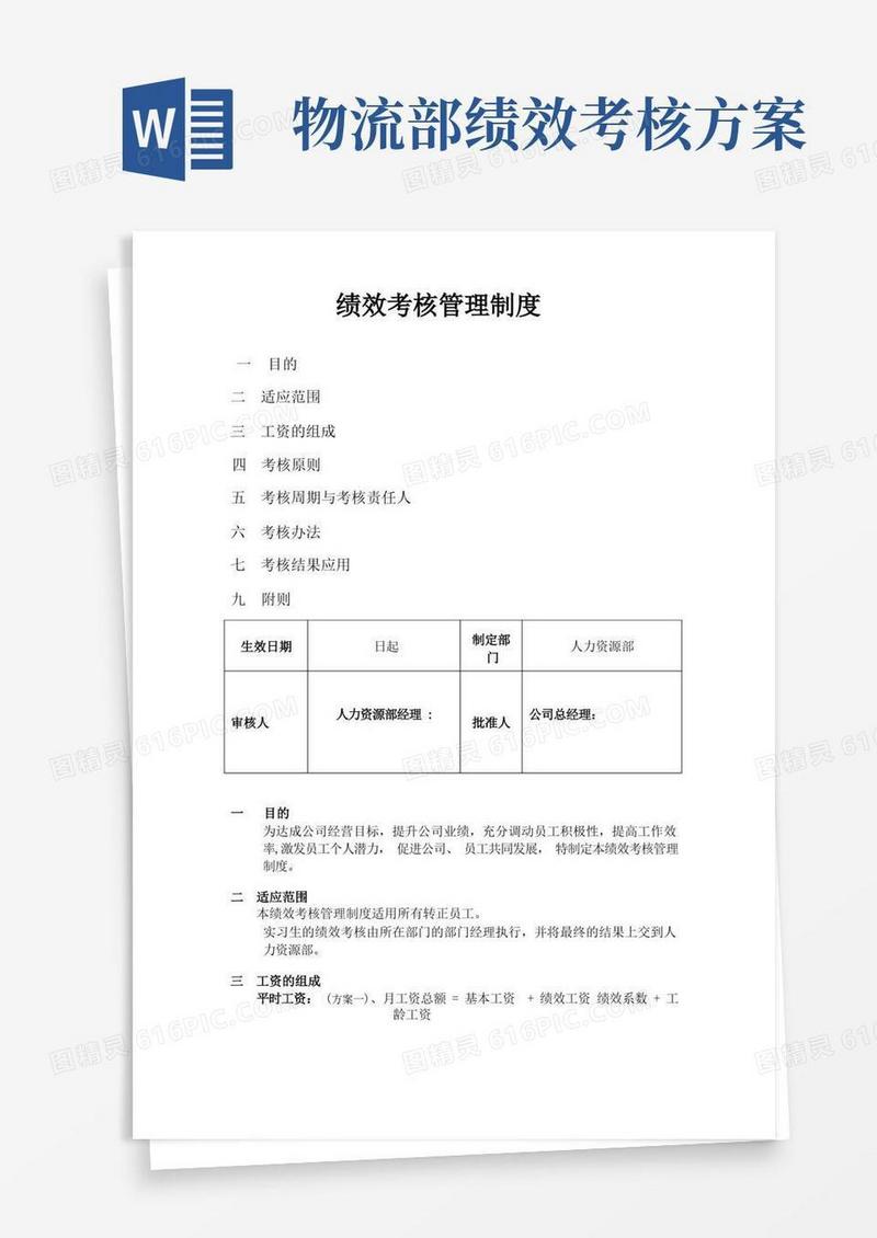 物流公司绩效考核制度及评分方案