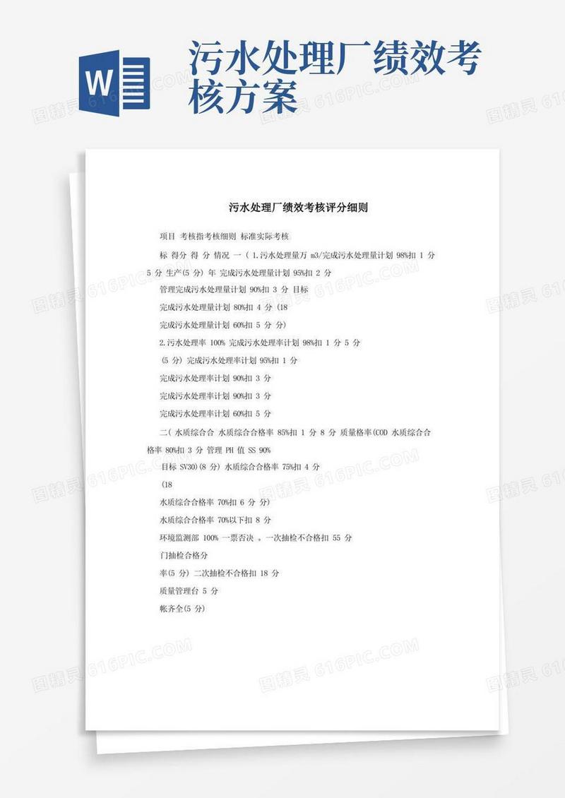 污水处理厂绩效考核评分细则